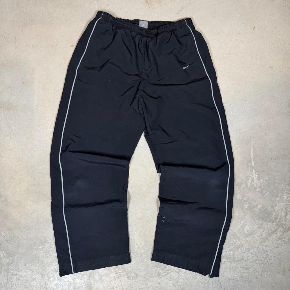 Nike Mens Black Nylon Mesh Lined Track Pants Large Windbreaker Swoosh RN 56323